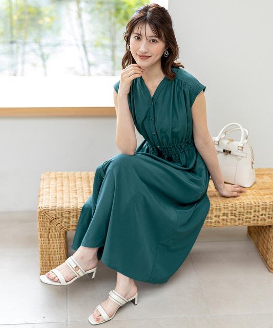 フロントボタンギャザー ワンピース