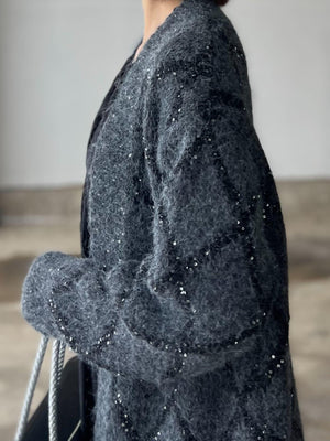 スパンコールニットロングカーディガン