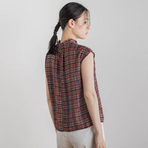【WEB限定】カットジャガードチェックプリントブラウス