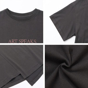 USAコットンアシンメトリーレタリングTシャツ