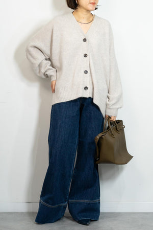 FOX混Vネックボクシーカーディガン