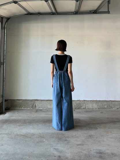 サスペンダーワイドデニムパンツ