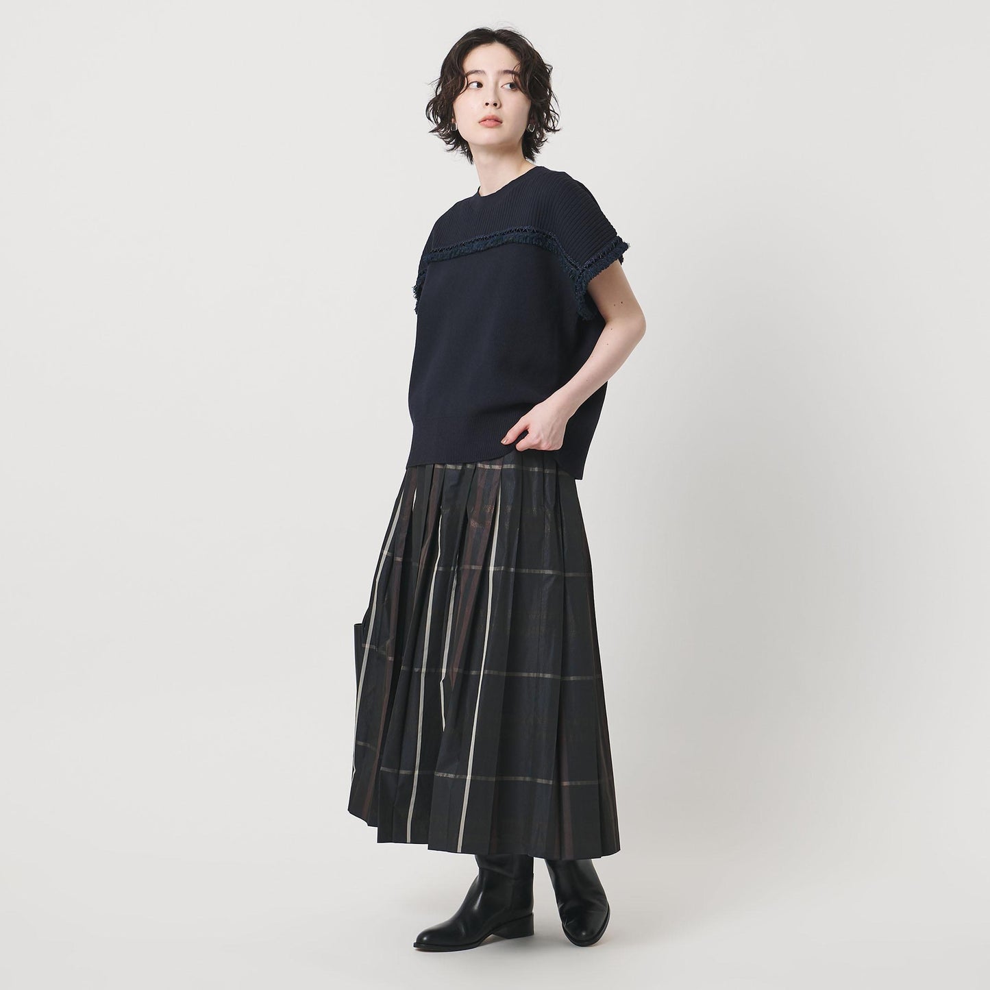 チェック タフタ プリーツスカート