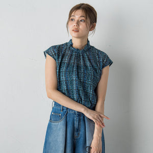 【WEB限定】カットジャガードチェックプリントブラウス