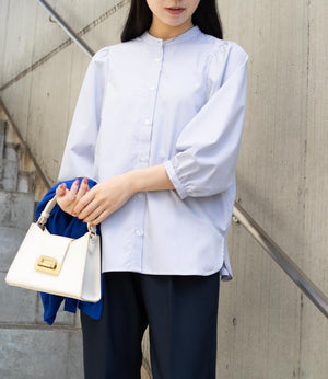 ストライプギャザースリーブブラウス