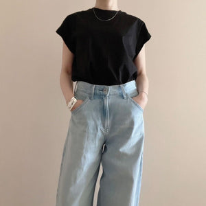 キャップスリーブシルケットTシャツ