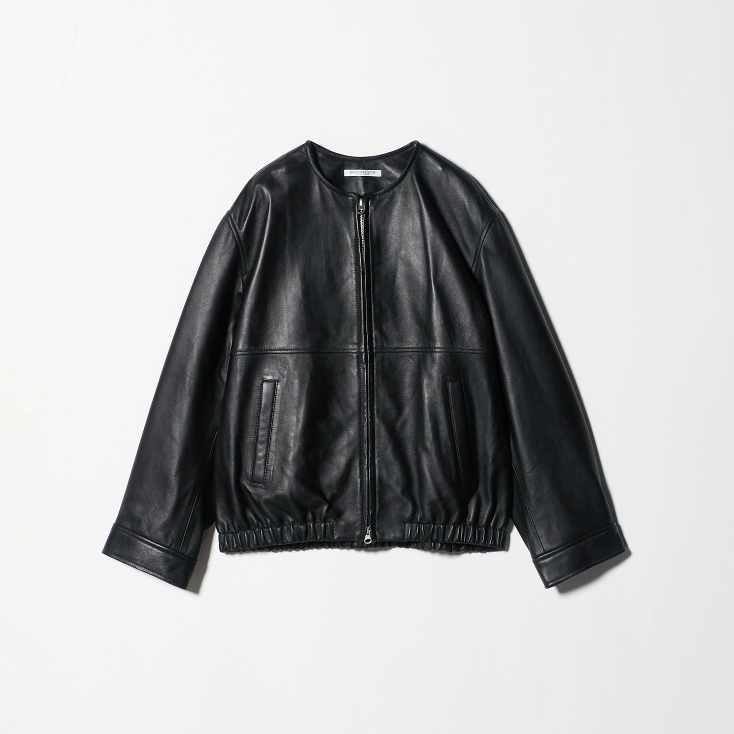 シープレザー ノーカラージップブルゾン