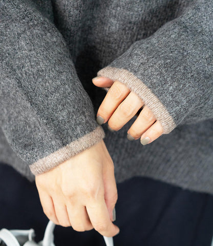 バイカラールーズVネックニット