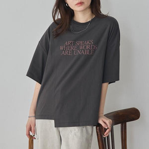 USAコットンアシンメトリーレタリングTシャツ