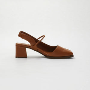 レザーライク オープントゥ バックストラップミュール