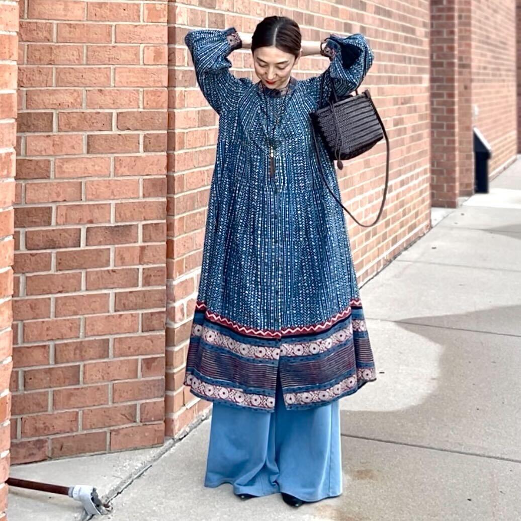 ブロックプリントワンピースコート