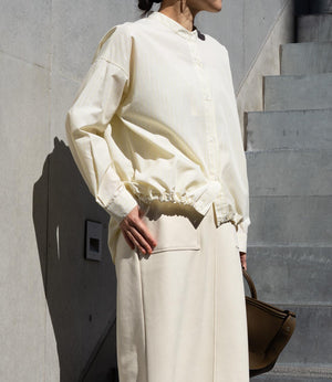 ラメストライプバッグギャザーシャツ