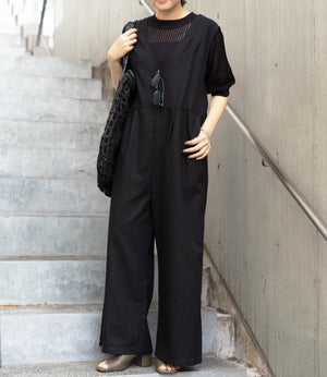 リネンミックスVネックオールインワン