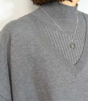 Vネックベストスリムワンピースアンサンブル