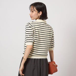 襟付き 5分袖 プルオーバー ニット