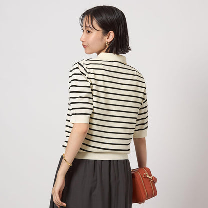 襟付き 5分袖 プルオーバー ニット