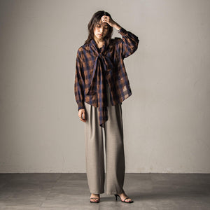 シアーオンブレチェックボウタイブラウス≪手洗い可能≫