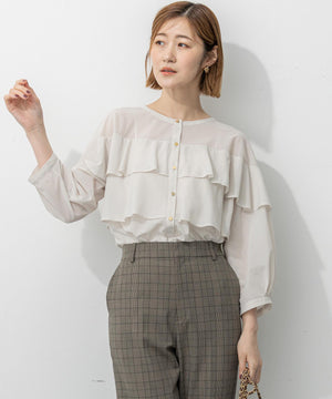 クリアトリコットジャージー フリルデザイン カットソー