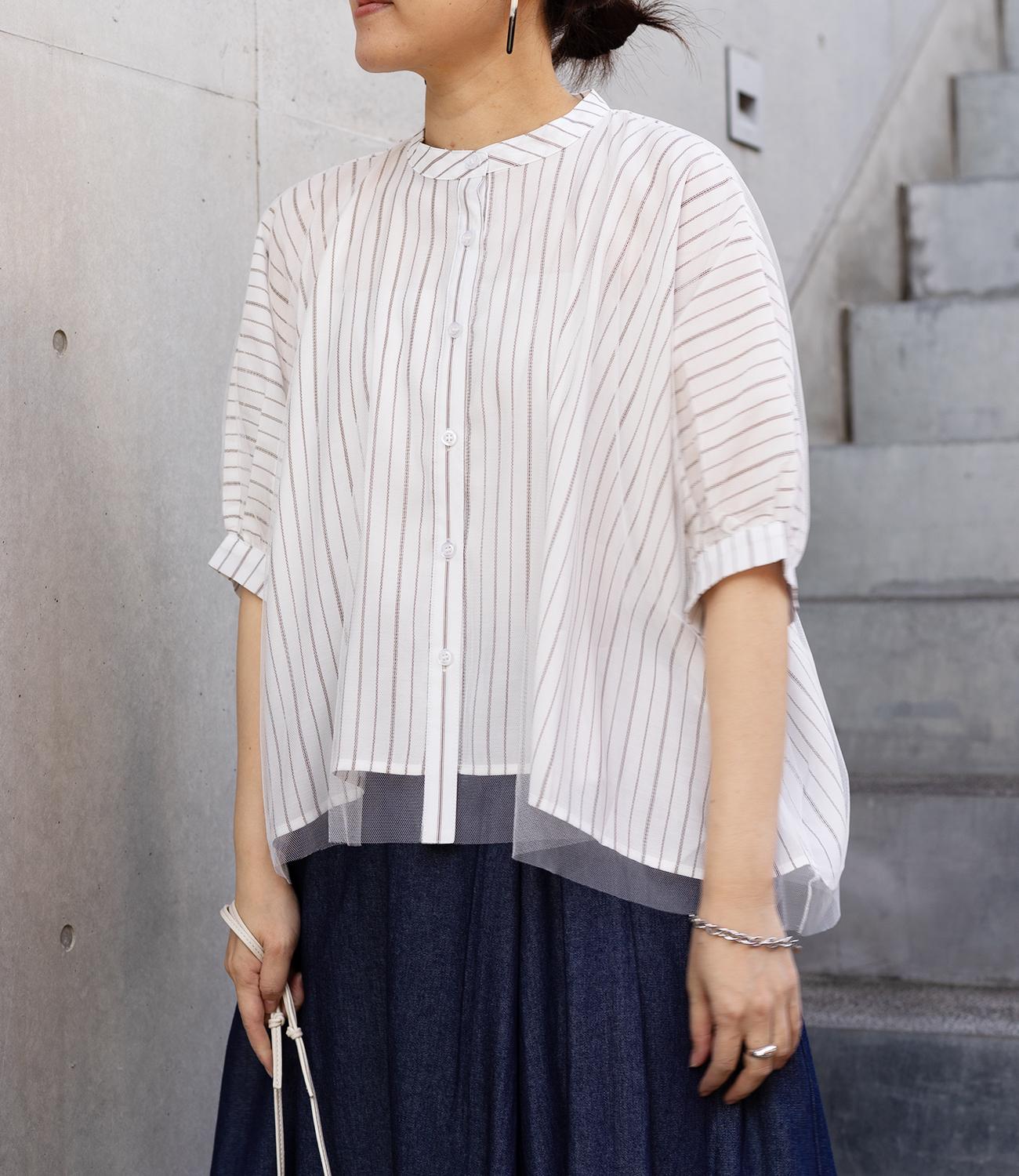 チュールレイヤードドレープブラウス