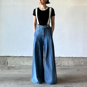 サスペンダーワイドデニムパンツ