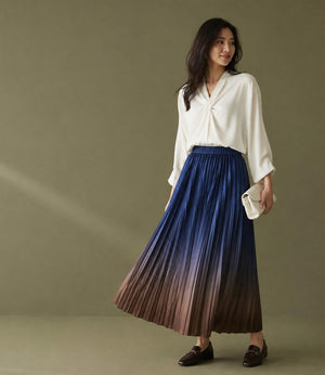 バイカラーライングラデーションプリーツスカート