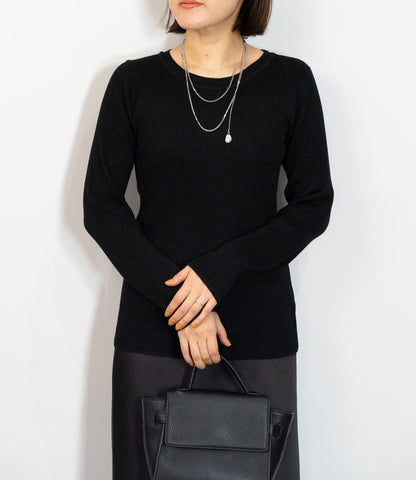 ラメリブクルーネックスリムニット