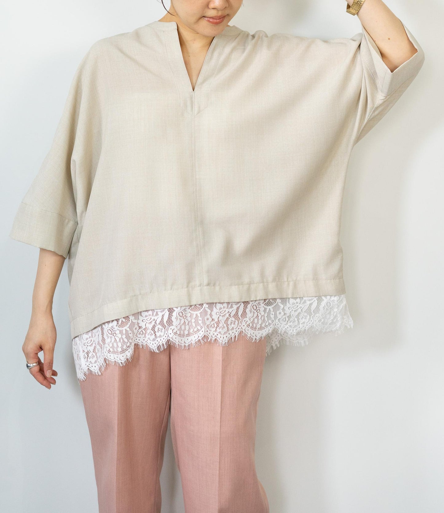 レースドッキングスキッパーブラウス