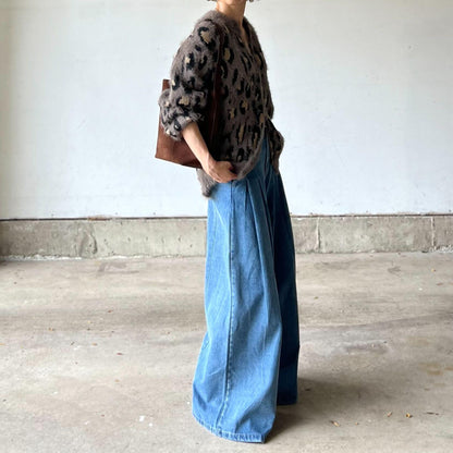 サスペンダーワイドデニムパンツ