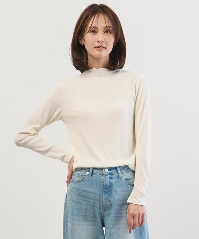 シルク混ベアテレコ ハイネック シアー カットソー