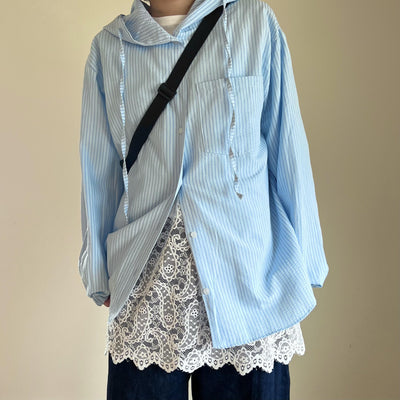 ストライプフードシャツ