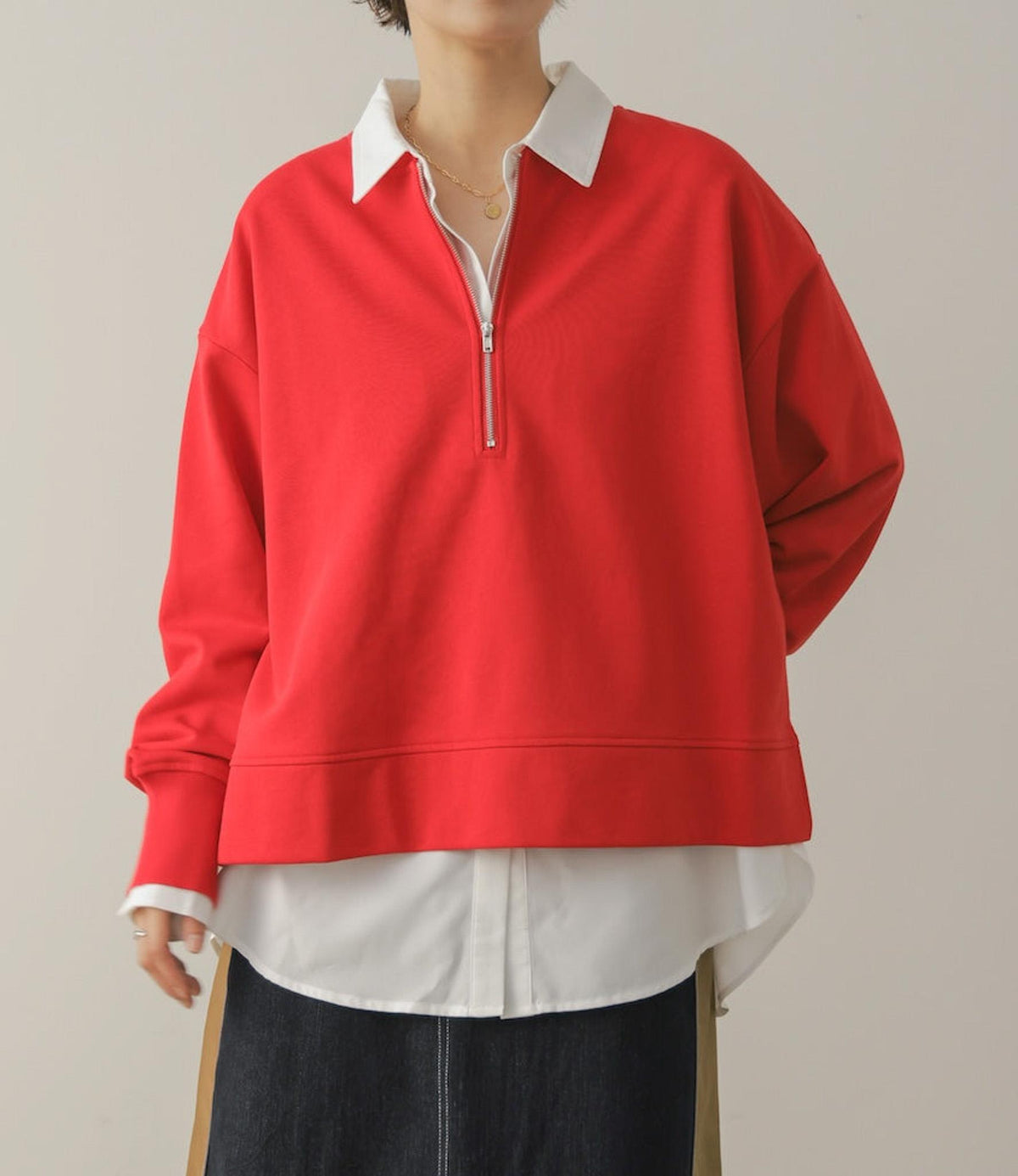 ハーフジップ&シャツアンサンブル