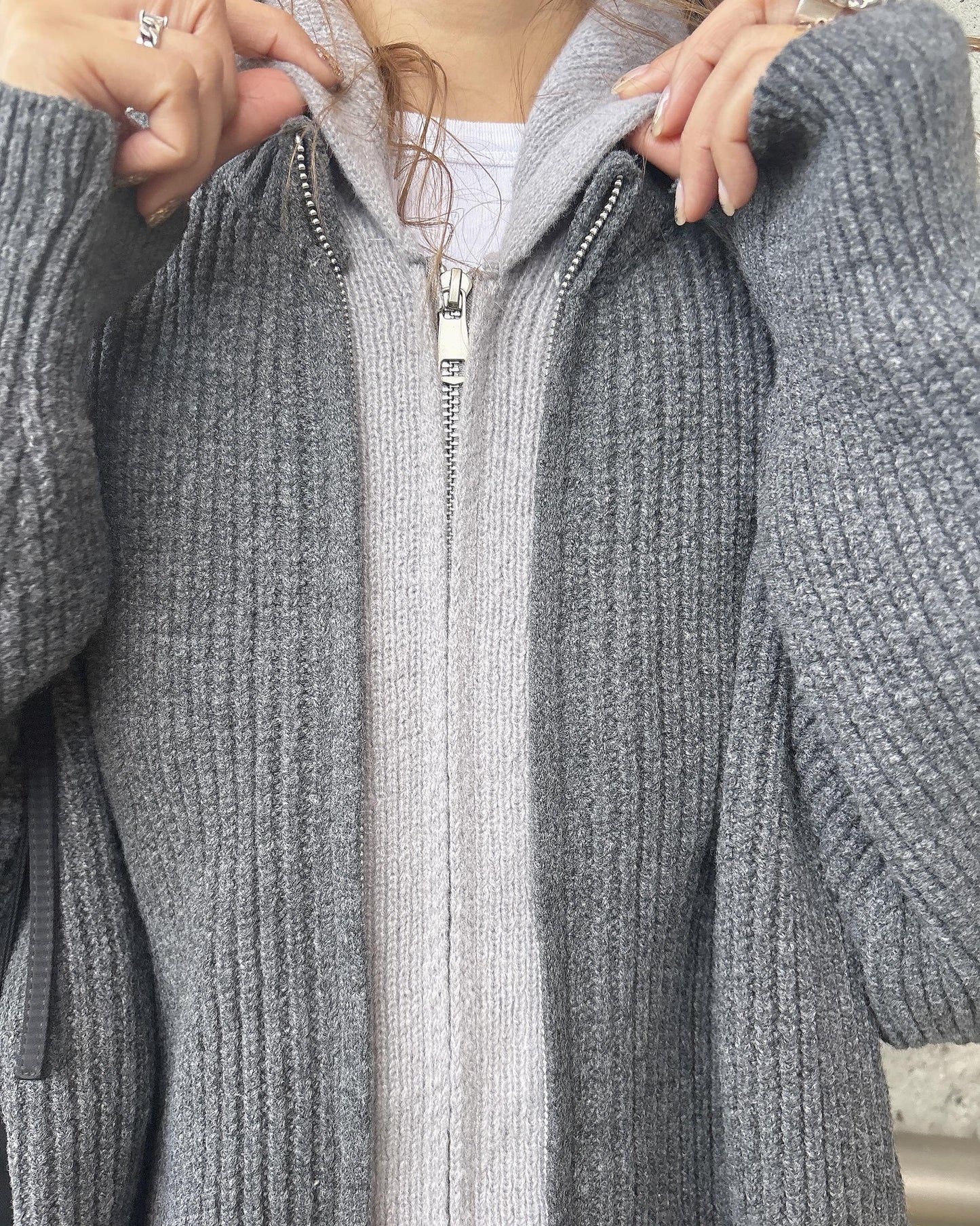 レイヤードニットジップアップ