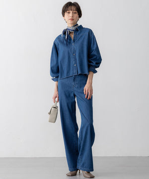 ライトダンガリー クロップド ボリュームスリーブ シャツ