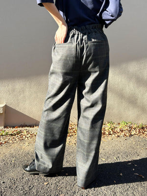 ワイドチェック柄ベルトパンツ