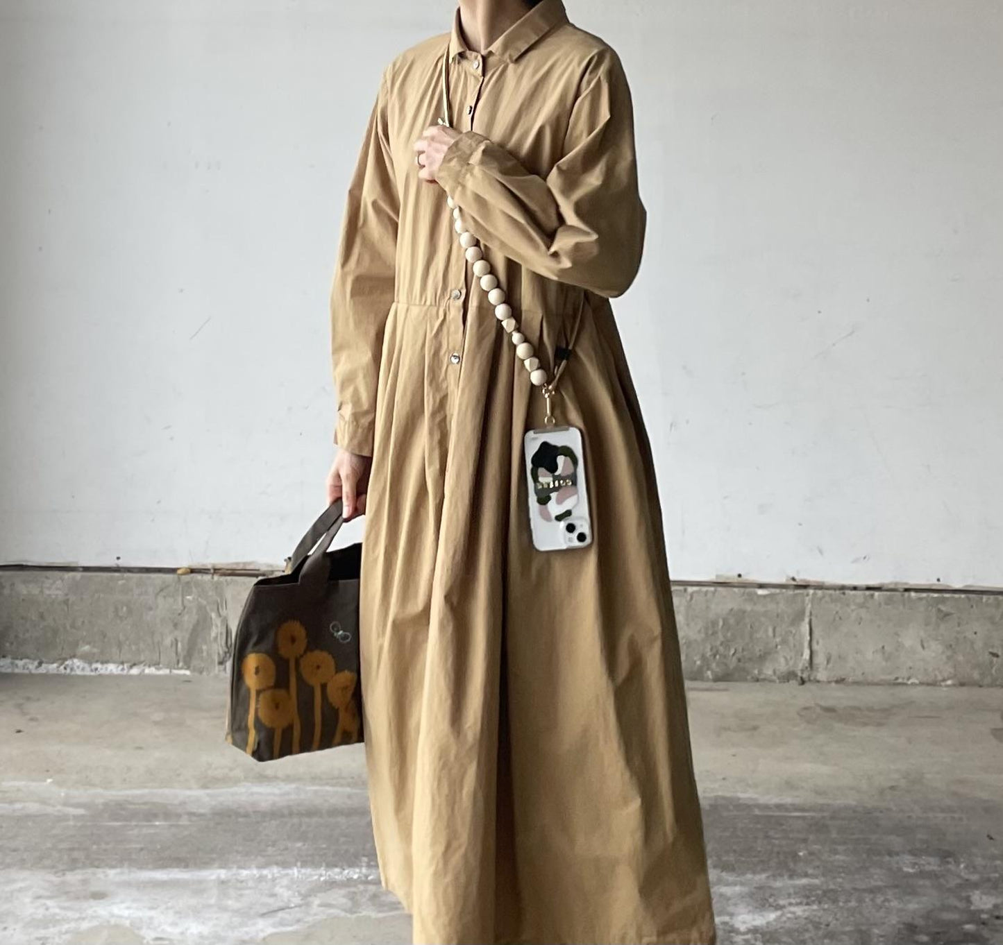 キャメルcottonシャツワンピース