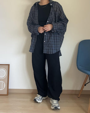 リネンシアーチェックシャツ
