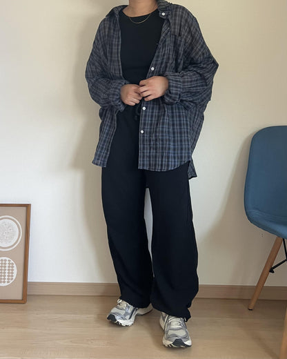 リネンシアーチェックシャツ