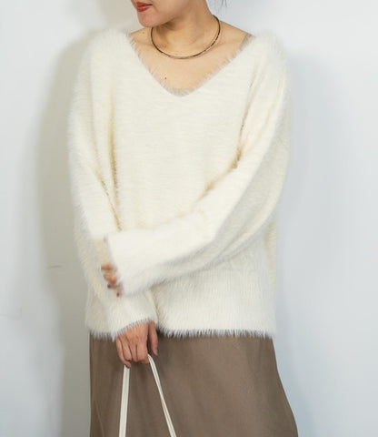 バックリボンVネックニット