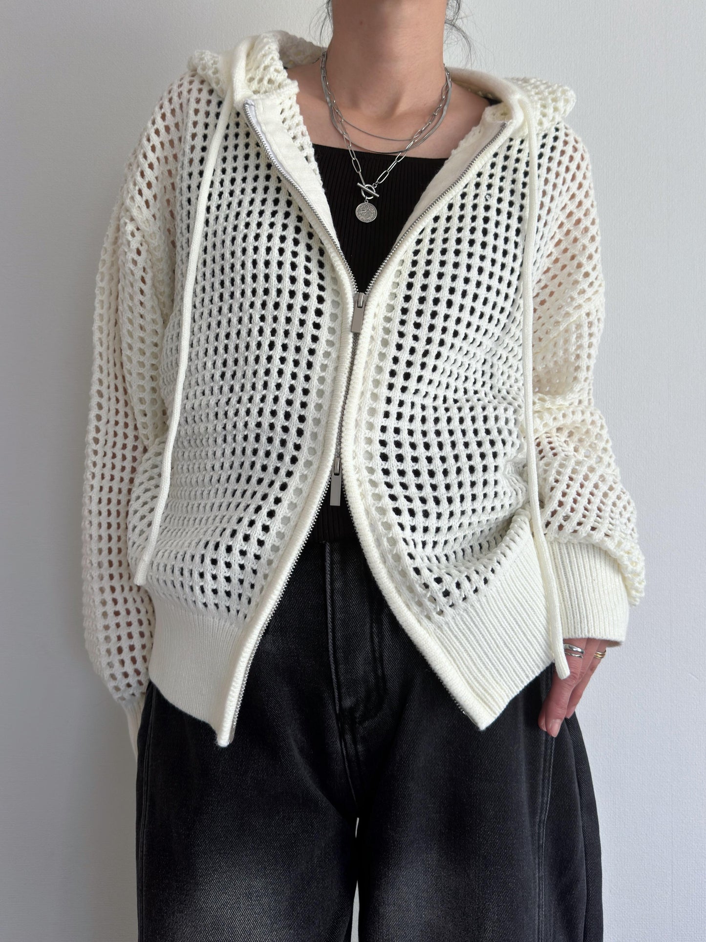 ネットニットフードジップアップ