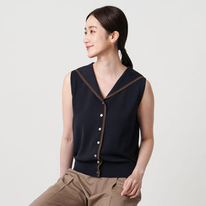 スカラップ セーラー ノースリーブ ニット ウォッシャブル