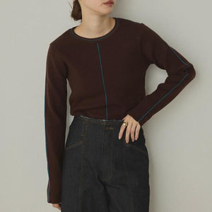 バイカラースリムニットプルオーバー