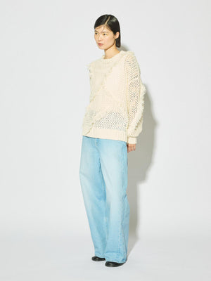 MIDIUMISOLID for Ladies フリンジメッシュプルオーバー