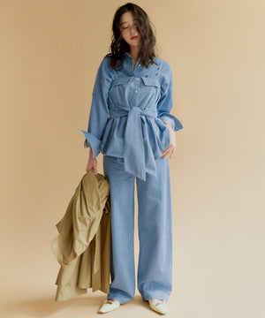 ライトダンガリー ワイドパンツ