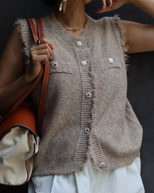 フリンジツイードニットベスト