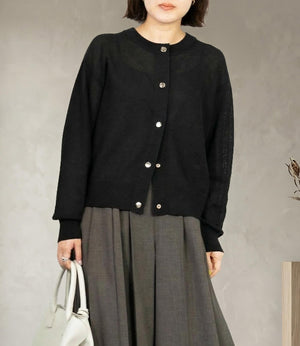 7分袖メタルボタンカーディガン