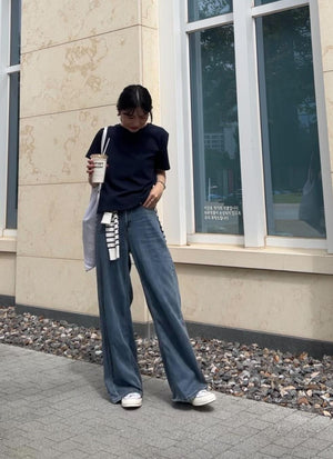 サイドパネル ワイドデニムパンツ