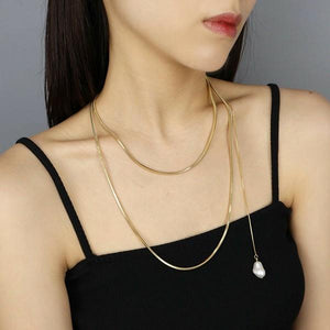 スネークチェーン淡水パールトップネックレス