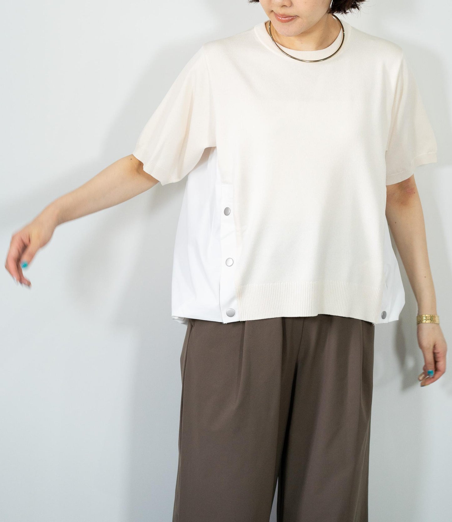 異素材切り替えニットソー