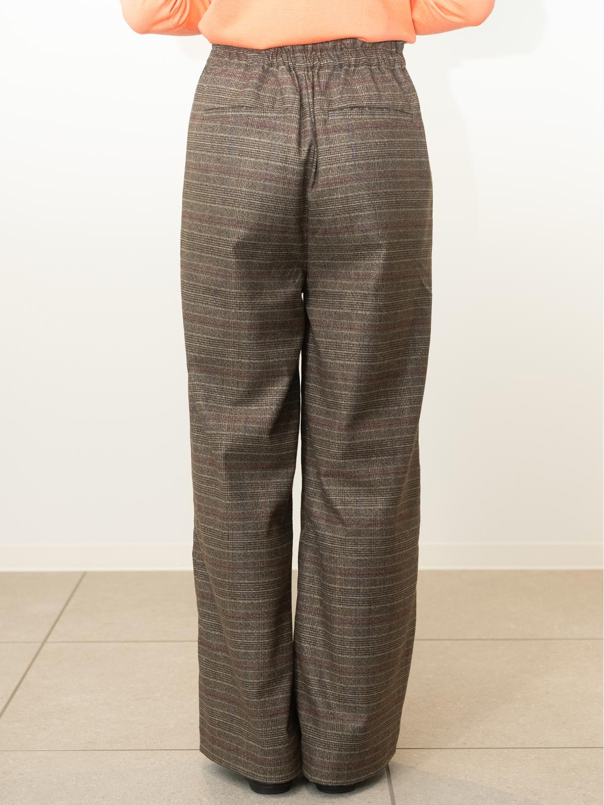 ワイドチェック柄ベルトパンツ