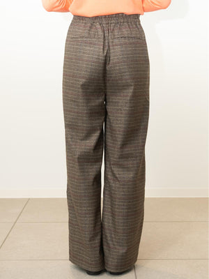 ワイドチェック柄ベルトパンツ